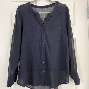 Ann Taylor Midnight Blue Sheer Blouse